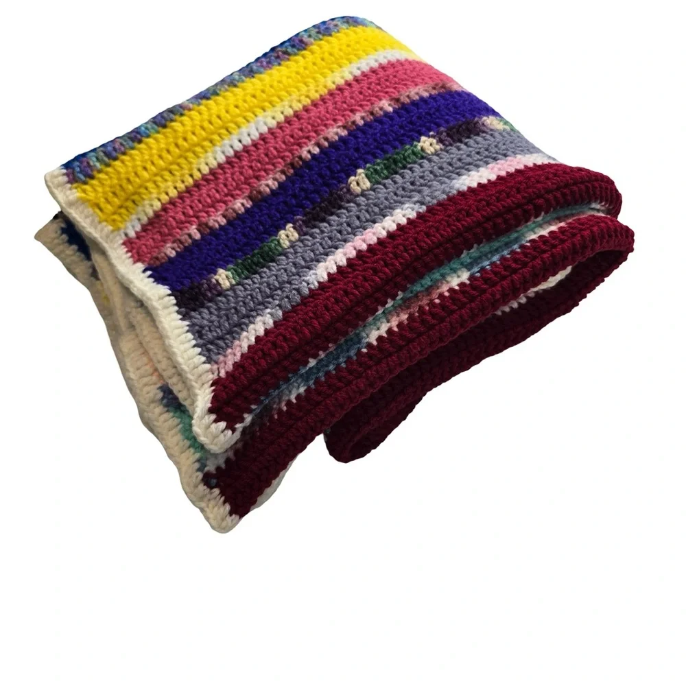 Handmade Crochet Afghan Blanket Boho‎ Colorful Stripe 48x50